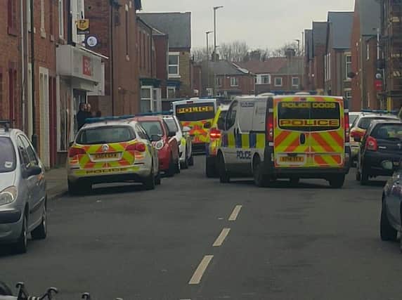 Police in Lord Street on Saturday.