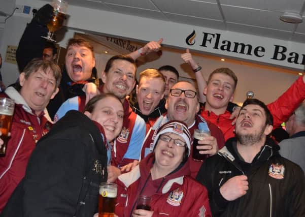 South Shields FC fans and players celebration promotion. Picture: Steve Mcgrath.