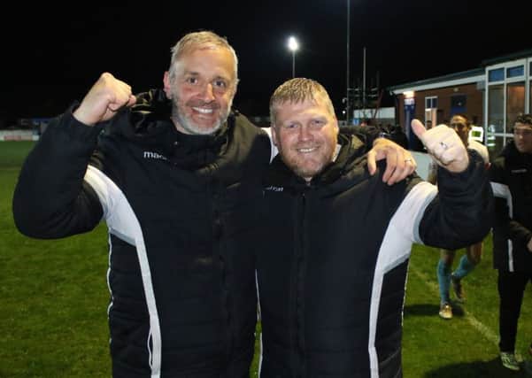 Lee Picton and Graham Fenton celebrate last night. Picture by Peter Talbot.