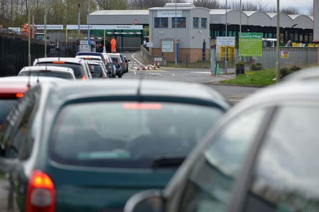 Traffic queues up to get into the Recycling Village at Middlefields Industrial Estate.