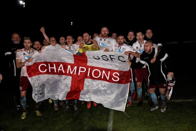 South Shields celebrate their league title success.
