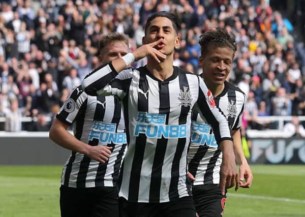 Newcastle United's Ayoze Perez celebrates scoring.