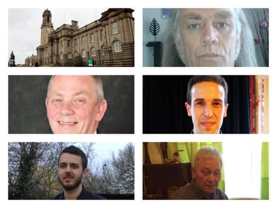 Clockwise from top left, South Shields Town Hall, Robert Atkinson, Thomas Mower, John Stanton, Anthony Sayer and Norman Dick.