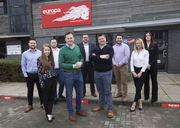 Chris Price, Gemma Coulson, Callum Moore, managing director Andrew Baxter, Gavin Donaldson, Mat Jobson, Stuart McKie, Rebecca Humby and Susie Cleghorn at the Europa office.