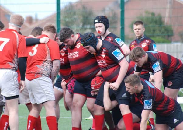 South Shields get ready to stand their ground in a scrum against Seaham. Picture by Michael Elsy.