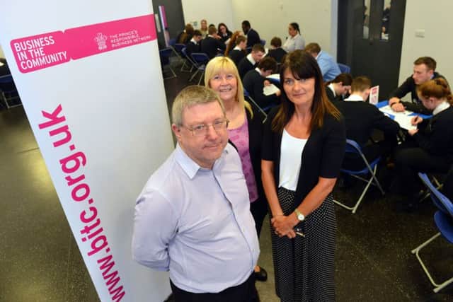 Mortimer Community College speed dating business event.
Business In The Community John Riddle with head of year 9 Sandra Kennady and assistant head Lynne Jobling (R)