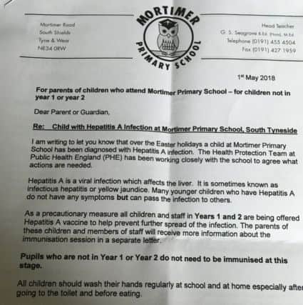 Copy of the letter sent to parents at Mortimer Primary School