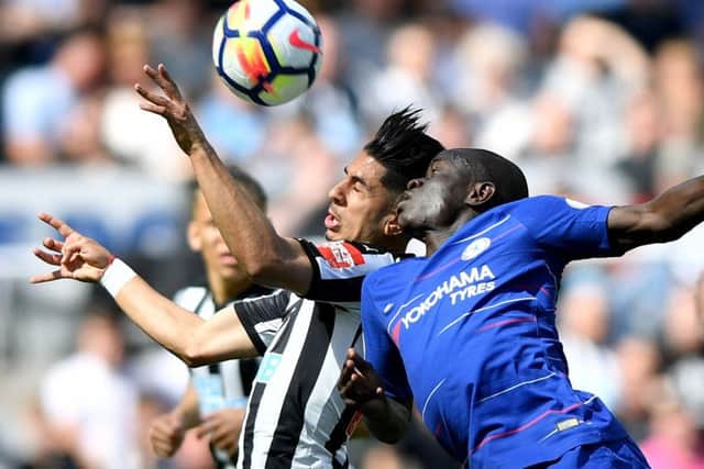 Newcastle's Ayoze Perez battles against Chelsea midfielder N'Golo Kante in last weekend's 3-0 victory at St James's Park. Picture by Frank Reid