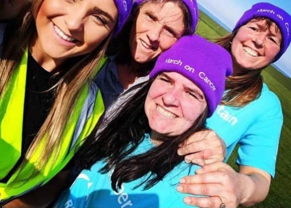 Rebecca Walsh with mum Ann Walsh and  fellow walkers Julie Hayes and her daughter Jade Watson.