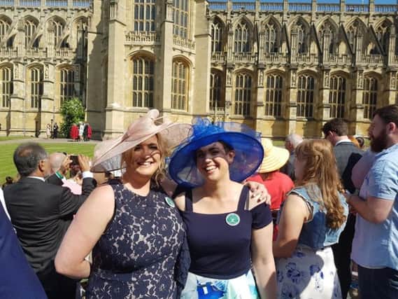 Vicky Burnip and Hannah Underwood in the grounds of Windsor Gardens for Prince Harry and Meghan Markle's big day
