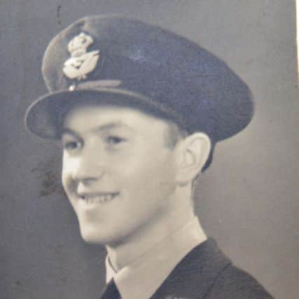 Former RAF World War two veteran Harold Yeoman has a visist from serving RAF officers. Harold at the age of 20