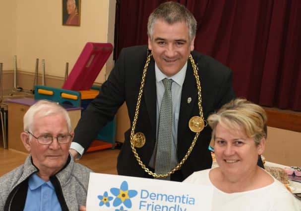 The Mayor of South Tyneside, Coun Ken Stephenson with service user John Havelock and his daughter Michelle Butler