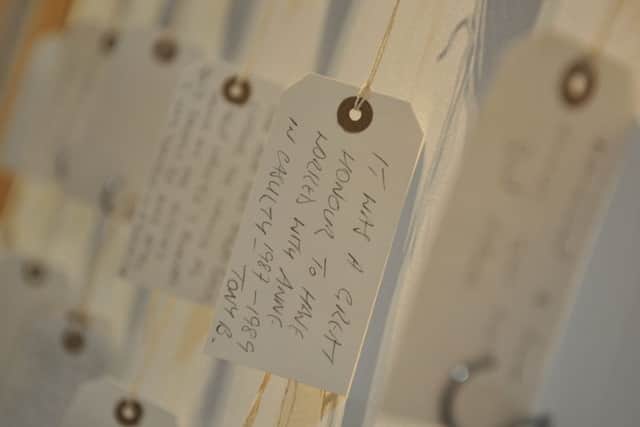 A memory wall for Anne Seymour at exhibition in South Shields Musuem and Art Gallery.