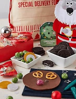 Food gift baskets:  Marks &amp; Spencer: Santa's Sack of Christmas Treats, £30